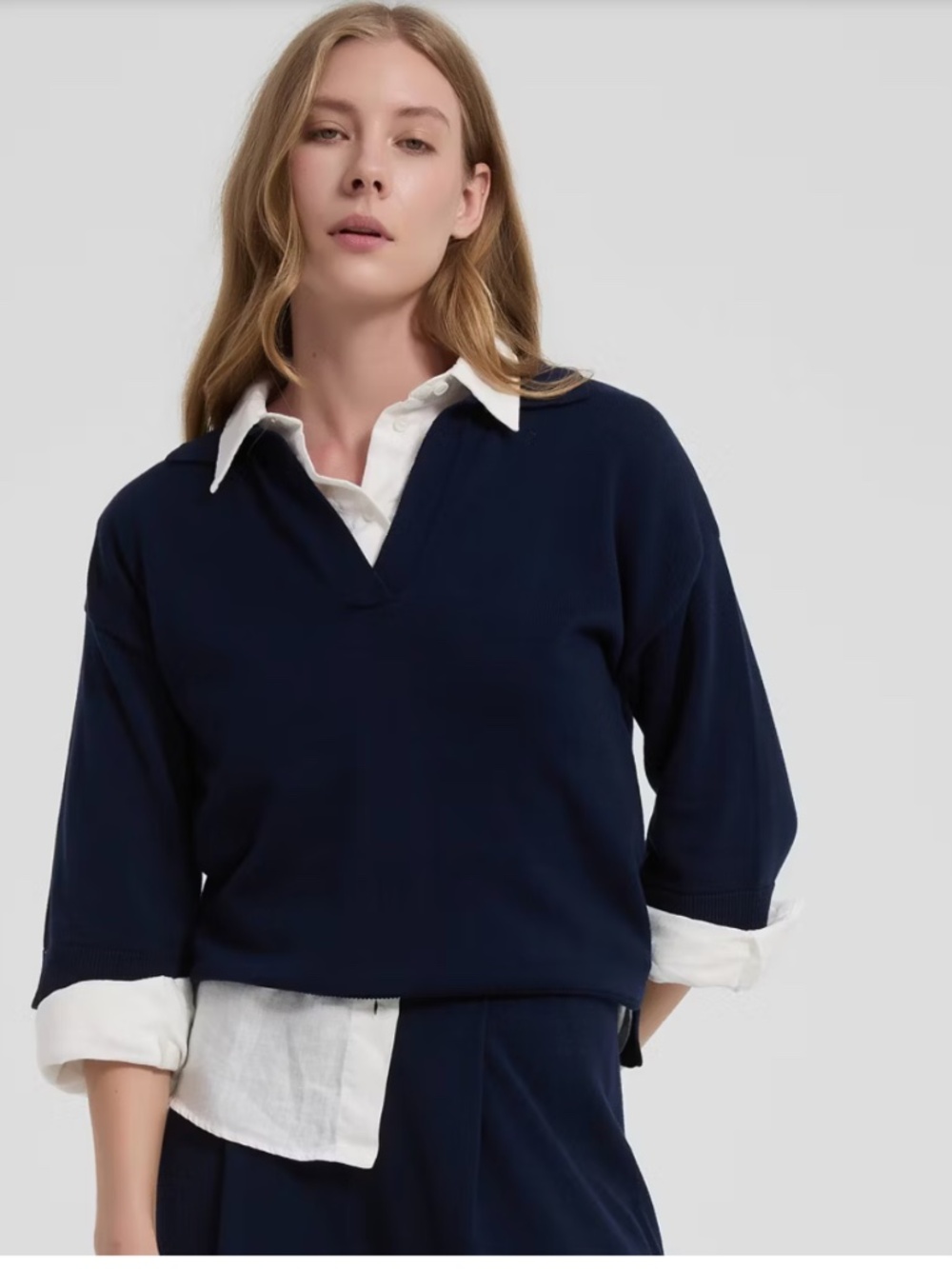 NWT Women's Relaxed Polo Sweater - A New Day™ Navy Blue XS